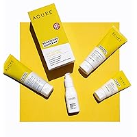 Acure Brightening Starter Kit - Cleansing Gel, Facial Scrub, Day Cream, and Vitamin C & Ferulic Acid Serum - All Skin Types - Softens, Detoxifies and Cleanses For Natural Glowing Skin