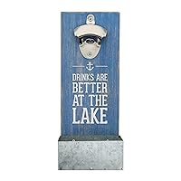 Pavilion - At The Lake - Rustic Wall Mounted Beer Bottle Opener, Bottle Opener with Cap Catcher, Gifts For Men and Beer Lovers, Bar Decor For Home, 1 Count, 4.5” x 11.5” Blue