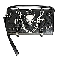Texas West Women's Skull Chain Concealed Carry Handbag Purse Shoulder Bag/Crossbody Bag/Walllet (Black Wallet)