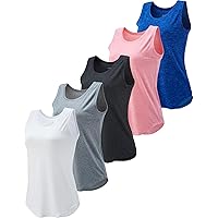 5 Pack Wide Straps Womens Workout Tank Tops, Athletic Sleeveless Shirts for Women, Ladies Exercise Tops for Yoga Tennis