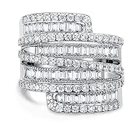OPOMOMO 18K White Gold Plated 4 Row Baguette Cubic Zirconia Wide Band Halo Fashion Cocktail Rings Unisex Adults