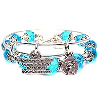 When Someone You Love Becomes a Memory Aqua Blue Crystal Bracelet with Adjustable Wire Bangle Set, 2.5