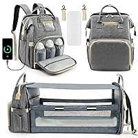 Unisex Diaper Bag Backpack, Grey, Large Capacity, Waterproof, Padded Shoulder Straps, Reinforced Zippers, 5 Pockets with Insulated Function, Suitable for 0-24 Months