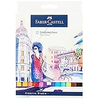 Faber-Castell Goldfaber Aqua Dual Tip Watercolor Markers - 12 Watercolor Brush Pens, Watercolor Markers for Adults, Real Brush Nib and Fineliner Tip Art Markers