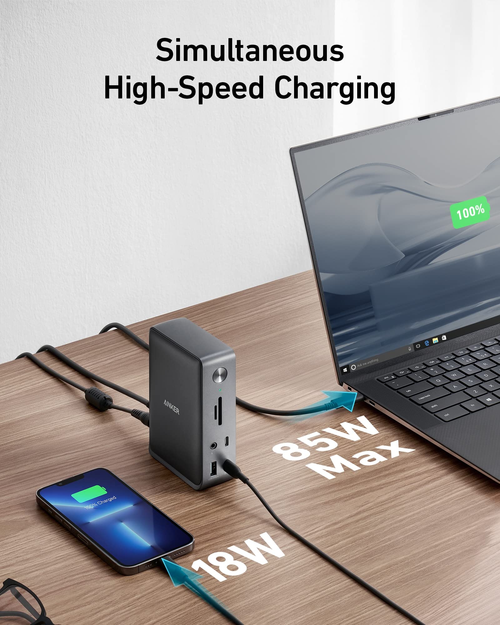 Anker 575 USB-C Docking Station (13-in-1), 85W Charging for Laptop, 18W Charging for Phone, Triple Display, 4K HDMI, 10 Gbps USB-C and 5 Gbps USB-A Data, Ethernet, Audio, SD 3.0