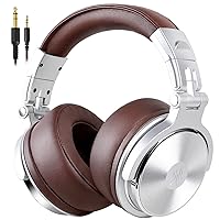 Over Ear Headphone, Wired Premium Stereo Sound Headsets with 50mm Driver, Foldable Comfortable Headphones with Protein Earmuffs and Shareport for Recording Monitoring Podcast PC (Silver)