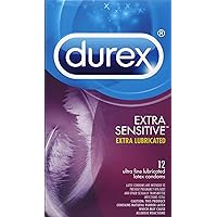 Durex Condoms, Extra Sensitive Natural Latex Condoms, 12 Count - Ultra Fine & Extra Lubricated