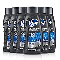 Dial Men 3in1 Body, Hair and Face Wash, Hydro Fresh, 16 Fl Oz, Pack of 6