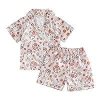 Multitrust Easter Day Kid Baby Girl Boy Silk Pajamas Set Bunny Short Sleeve Button Down Shirts and Pants Rabbit Pj Lounge Set