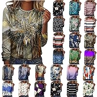 Women Long Sleeve Crew Neck Sweatshirt Casual Floral Print Shirts Tops Loose Fit Tunic Blouses Fall Pullover Tees