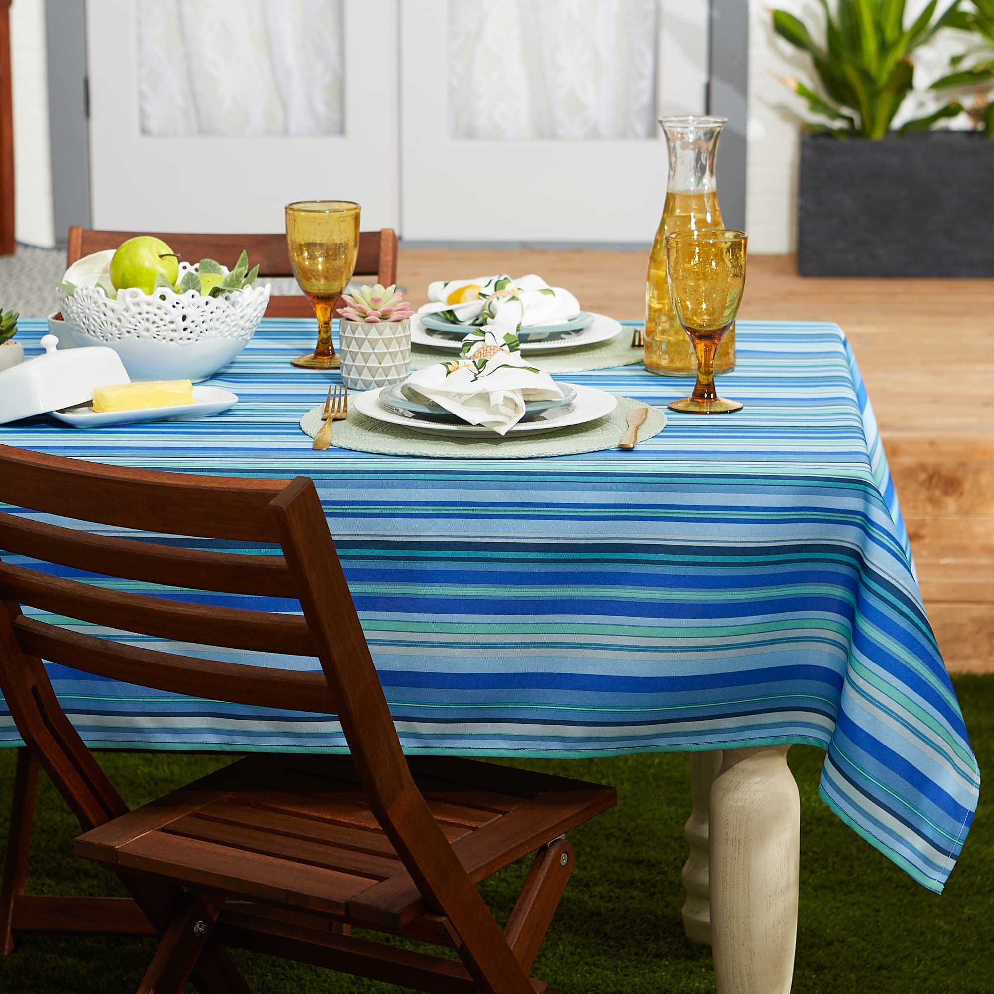 DII Indoor/Outdoor Tabletop Collection Multi-use, Machine Washable, Striped, Tablecloth, 60