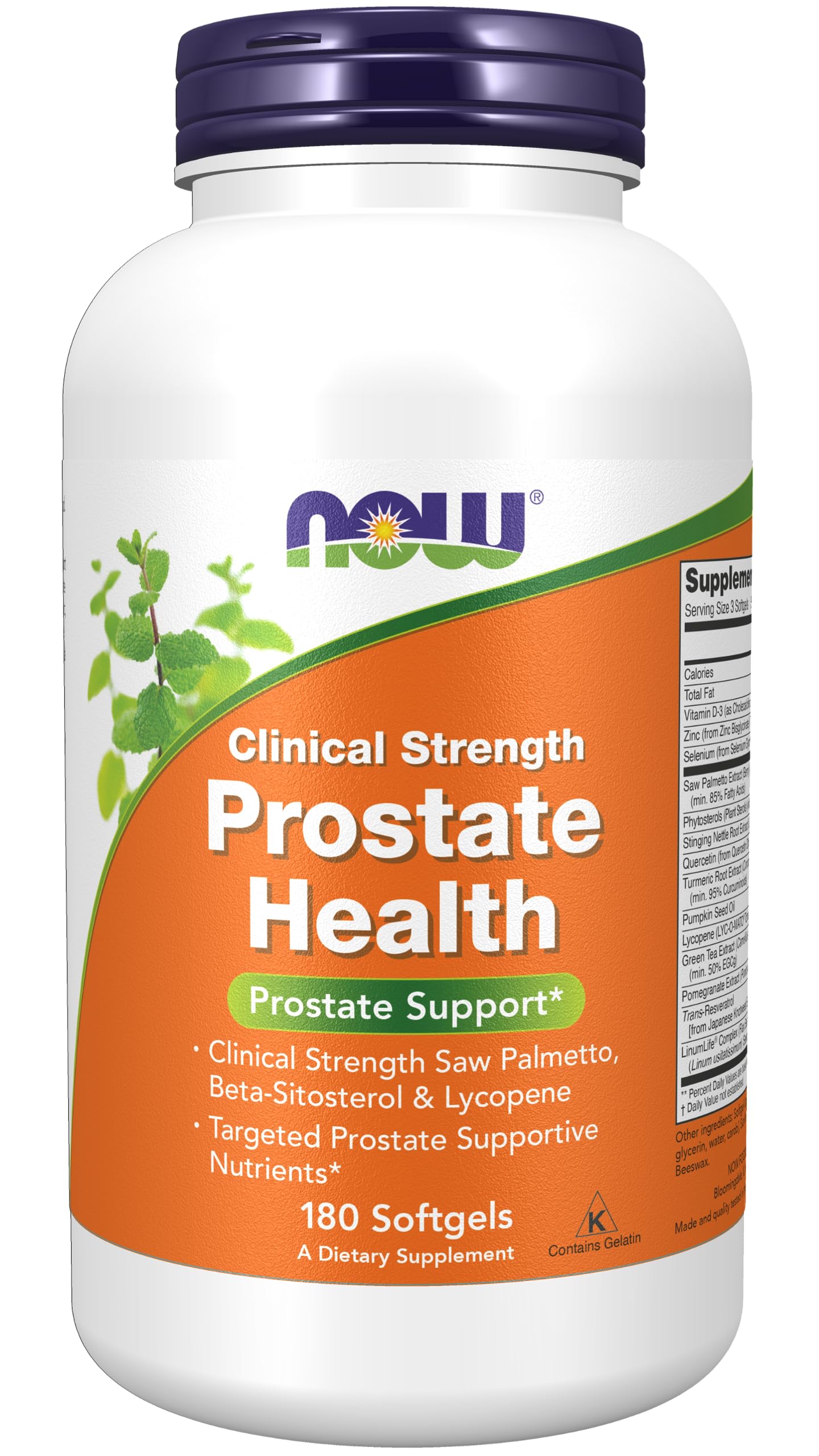 NOW Supplements, Prostate Health, Clinical Strength Saw Palmetto, Beta-Sitosterol & Lycopene, 180 Softgels
