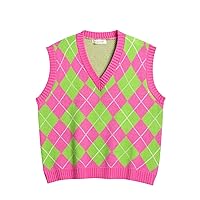 Hyipels Women's Sweater Vest,Y2K Sleeveless Pattern Preppy Style Knitted Crop Tank Top for Girl