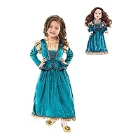 Little Adventures Medieval Princess Dress Up Costume & Matching Doll Dress (Medium Age 3-5) - Machine Washable Child Pretend Play and Party Dress with No Glitter
