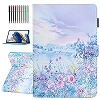 Case for Samsung Galaxy Tab A8 10.5 inch 2022 Model (SM-X200/X205/X207), Auto Wake/Sleep, Premium PU Leather Folding Stand Cover with Pen Holder & Multiple Viewing Angles - Flower