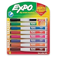 EXPO Magnetic Dry Erase Markers with Eraser, Fine Tip, Assorted, 8 Count