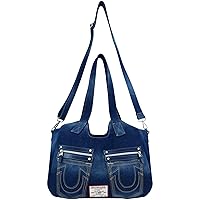 True Religion Women's Satchel Bag, Crossbody Purse Handbag with Horseshoe Logo Stitching