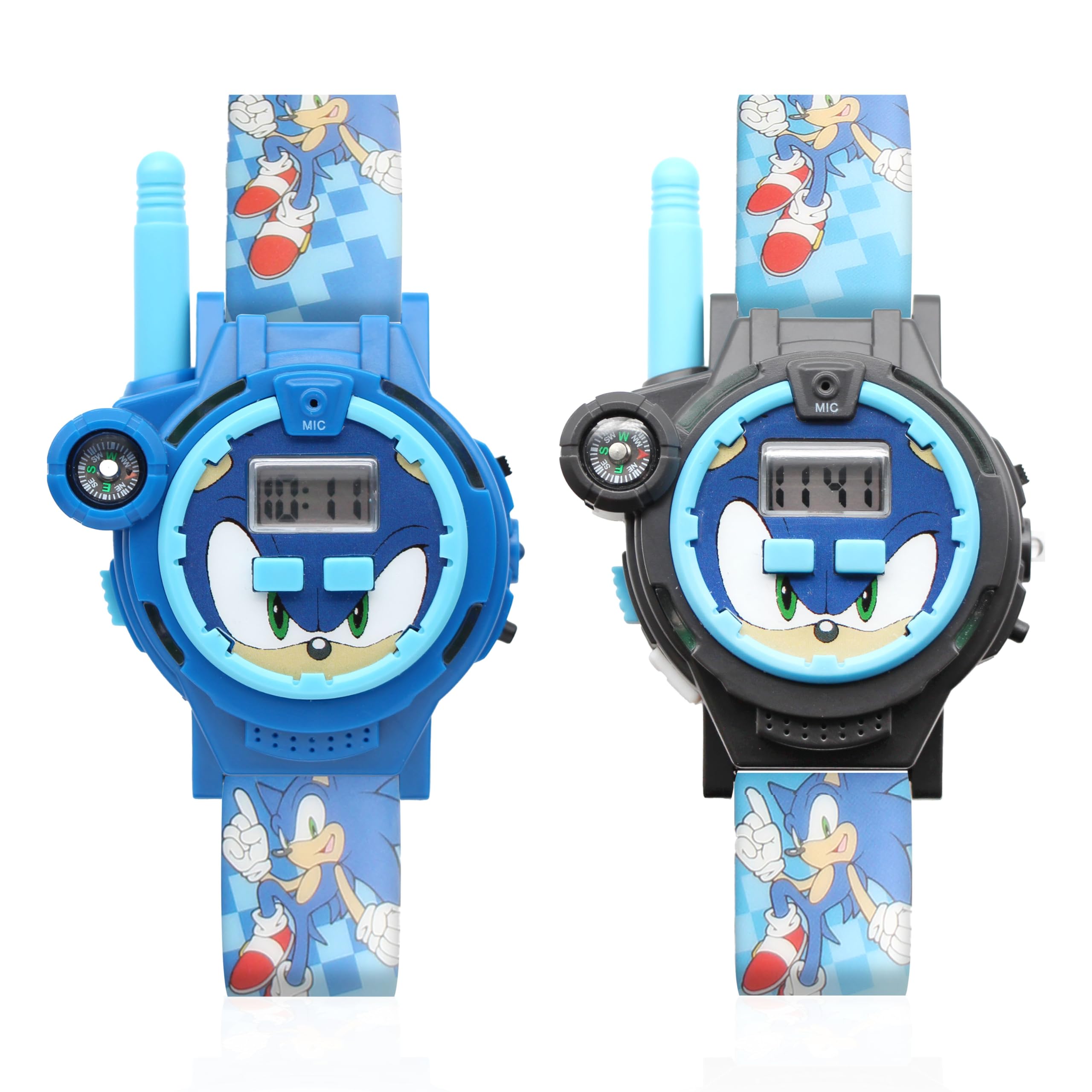 Accutime Sonic Walkie Talkie Blue Educational Digital Kids Watch Set of 2 -Toy with Multicolor Strap for Girls, Boys, Toddlers, 200 Meter Long Range Children's Watch (Model: SNC40094AZ)