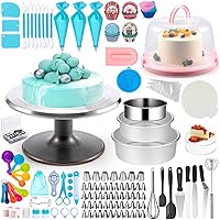 Cake Decorating Supplies with Aluminum Alloy Revolving Cake Stand, Cake Carrier, Acrylic Round Cake Discs, 268PCS Cake Decorating Kit with 54 Piping Tips, Various Cake Spatula, Reuseable Cake Board
