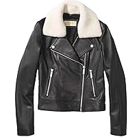 Michael Michael Kors Black Leather Jacket with Shearling Collar (XS)