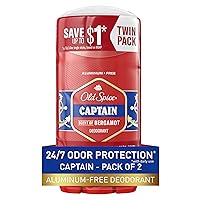 Old Spice Deodorant for Men, Aluminum Free, 24/7 Odor Protection, Captain with Bergamot Scent, 3 oz (Pack of 2)