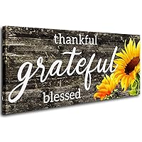 Inspirational Canvas Wall Art for Living Room,Thankful Grateful Blessed Wall Decor Rustic Wood Sign Vintage Sunflower Wall Picture Framed Artwork Painting for Bedroom Kitchen Farmhouse Home Decoration