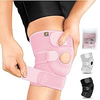 Bracoo Adjustable Compression Knee Patellar Pad Tendon Support Sleeve Brace for Men Women - Arthritis Pain, Injury Recovery, Running, Workout, KS10 (Pink)