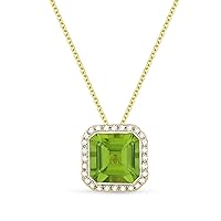 14K Rose Gold Princess Shape 1.90ct Amethyst (7mm) & .08ct White Diamond Pendant Necklace