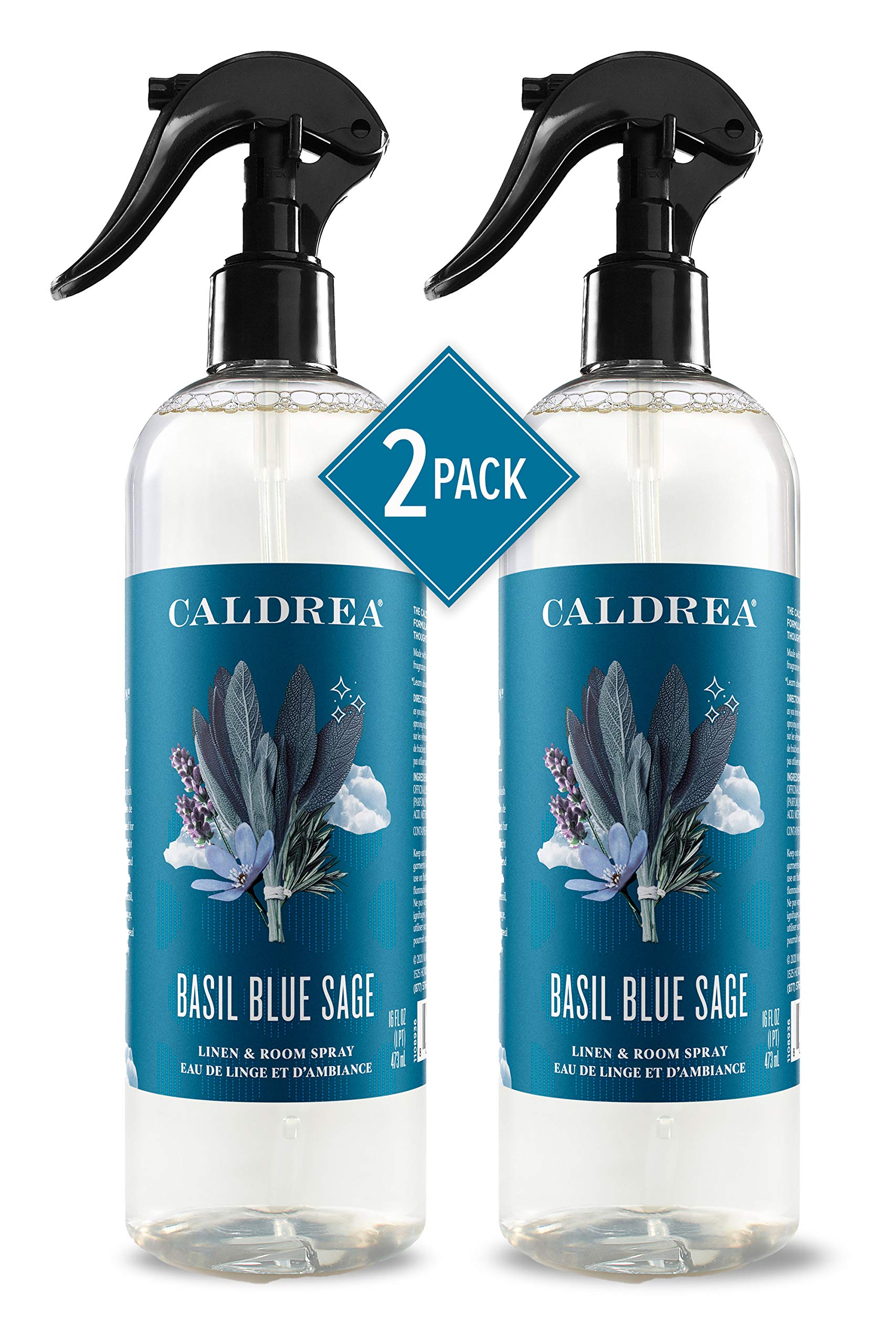 Caldrea Linen and Room Spray Air Freshener, Made with Essential Oils, Plant-Derived and Other Thoughtfully Chosen Ingredients, Basil Blue Sage, 16 Fl Oz (Pack of 2)