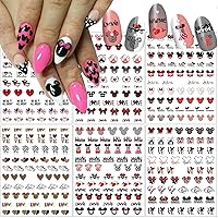 Cute Nail Art Stickers Nail Decals Valentine Cartoon Heart Nail Design Stickers for Women Girls Valentine Nail Stickers Decoration Accessories DIY Manicure