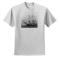 3dRose Florene Boat - USS Navy Constitution Ship - Adult Birch-Gray-T-Shirt Large (ts_38112_20)