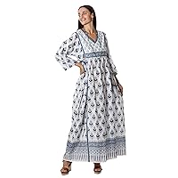 NOVICA Artisan Handmade Cotton Empire Waist Dress Floralmotif Maxi from India Clothing 'Fantasy Land'