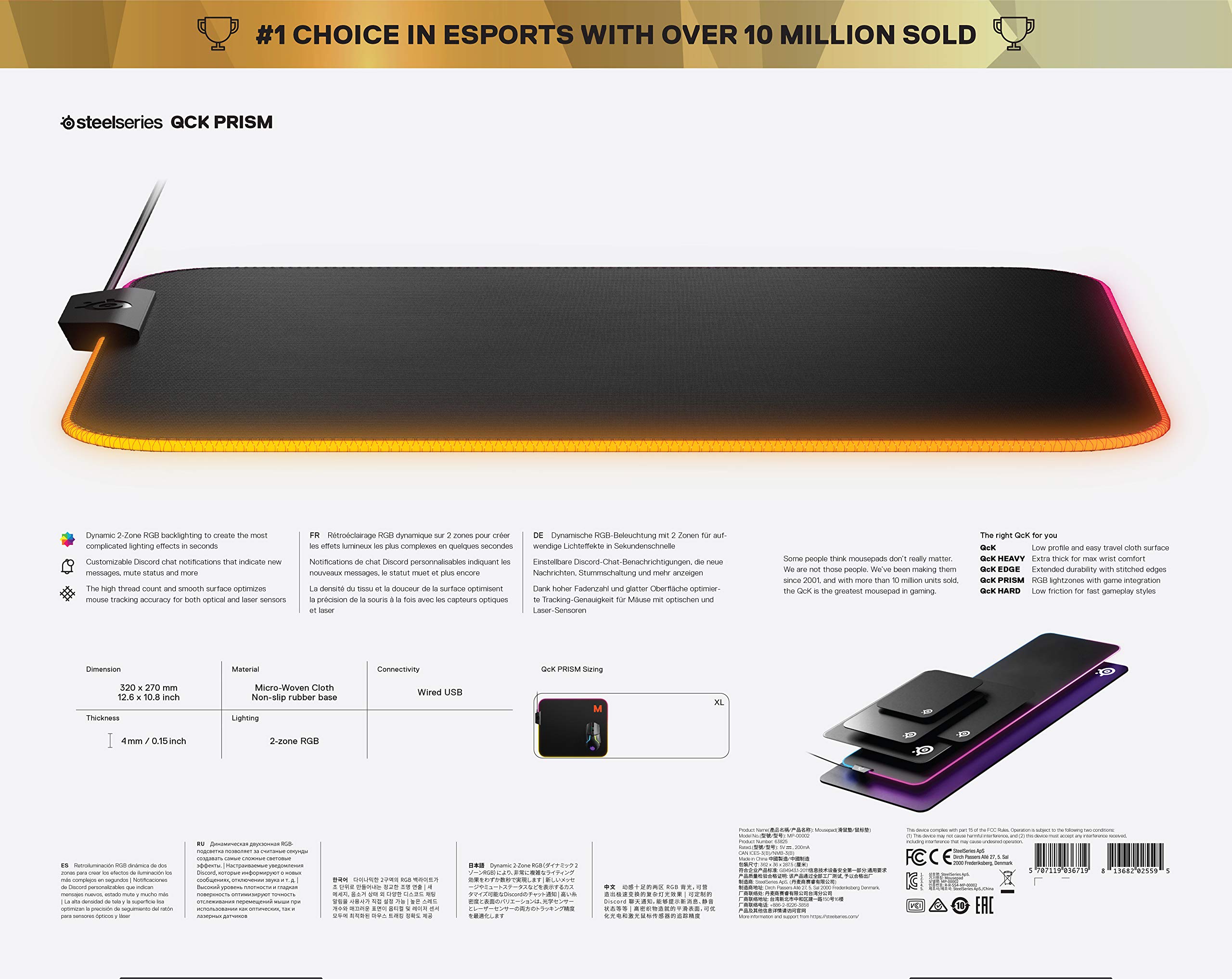 SteelSeries QcK Gaming Mouse Pad - Medium RGB Prism Cloth - Optimized For Gaming Sensors