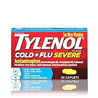 Tylenol Cold + Flu Severe Medicine Caplets for Cold & Flu Symptom Relief, Fever Reducer, Pain Reliever, Cough Suppressant, Nasal Decongestant & Expectorant, 24 ct. ( Pack of 6)