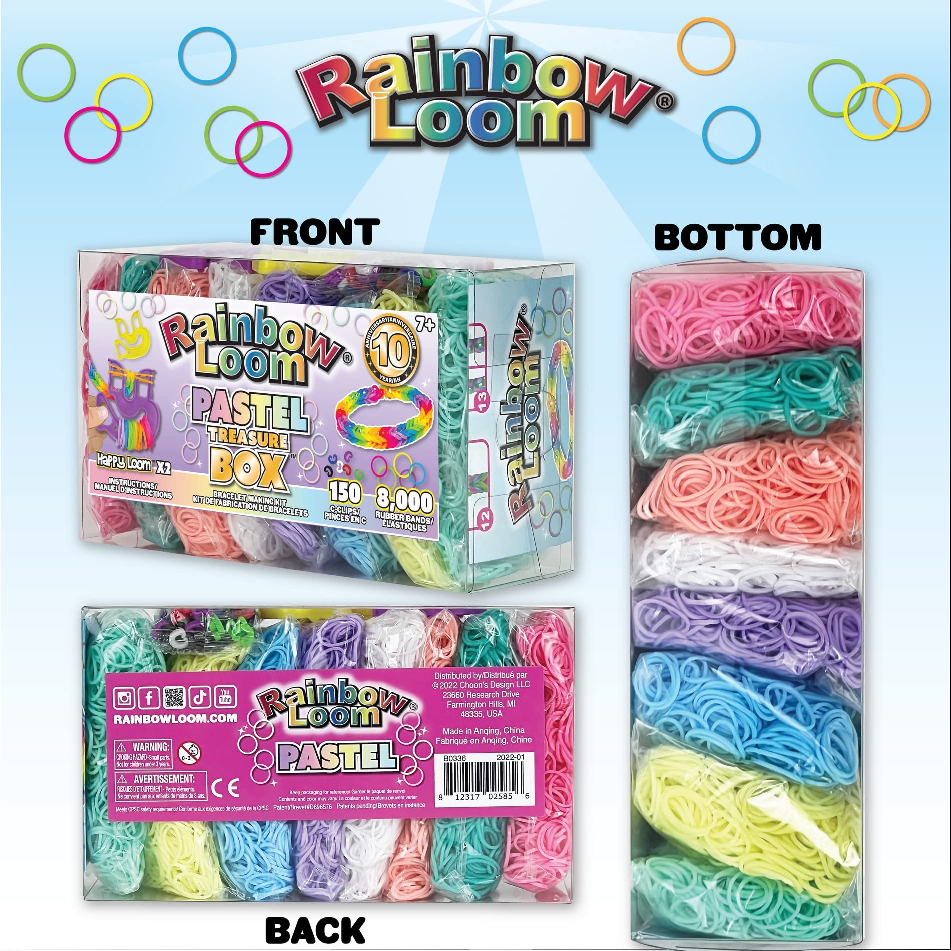 Rainbow Loom® Treasure Box Pastel Edition, 8,000 Rubber Bands in 8 Different Pastel Colors, and a BONUS of 2 Happy Looms, Great Activities for Boys and Girls 7+