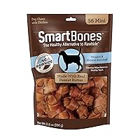 SmartBones Mini Bones With Real Peanut Butter 56 Count, Rawhide-Free Chews For Dogs