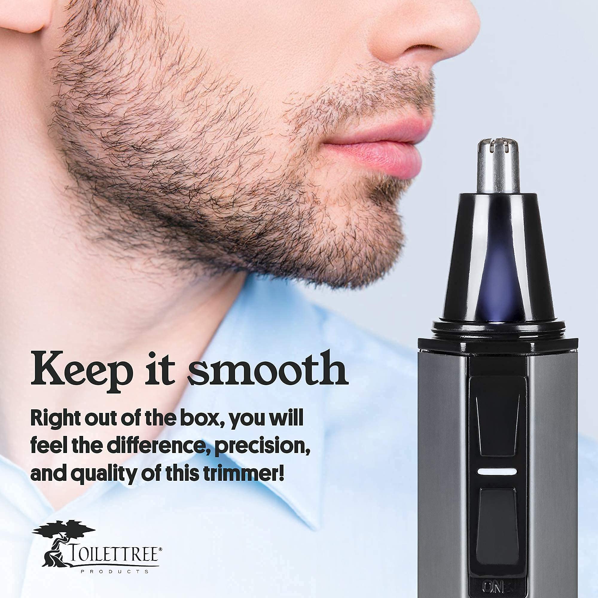 ToiletTree Products Nose Hair Trimmer with LED Light - Stainless Steel, Heavy-Duty Casing - Ear & Nose Hair Trimmer - Men's Grooming Trimmer for Beard, Eyebrows, and Ears
