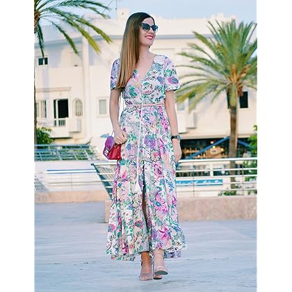 Milumia Women Button Up Floral Print Party Split Flowy Maxi Dress