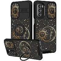 Goocrux (2in1 for Moto G Stylus 5G 2022 Case Sun and Moon for Women Cute Girls Phone Cover Girly Stars Space Cool Design with Slide Camera Cover+Ring Stand Sun Moon Cases for Moto G Stylus 5G 6.8''