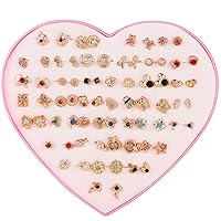 Multicolor Non Precious Metal Base Metal Crystal Latest Heart Box Design Stud Earrings for Girls (12016er, 36 Pairs Combo Set ), Metal, not-applicable