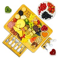 Large Charcuterie Board and Knife Set – Unique Bamboo Cheese Board Set with Fruit Plate & Stainless Steel Ceramic Accessories, Charcuterie Platter & Serving Tray (17.3