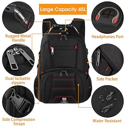 LTINVECK Travel Laptop Backpack, 50L Extra Large Backpack for Men with USB Charging Port, TSA Friendly Durable Big Computer bag Tech Backpack RFID Heavy Duty Business Backbag Fit 17 Inch Laptops