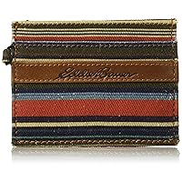 Eddie Bauer Men Pioneer Leather and Printed Cotton Canvas Money Clip Card Case Wallet (Assorted Graphics)