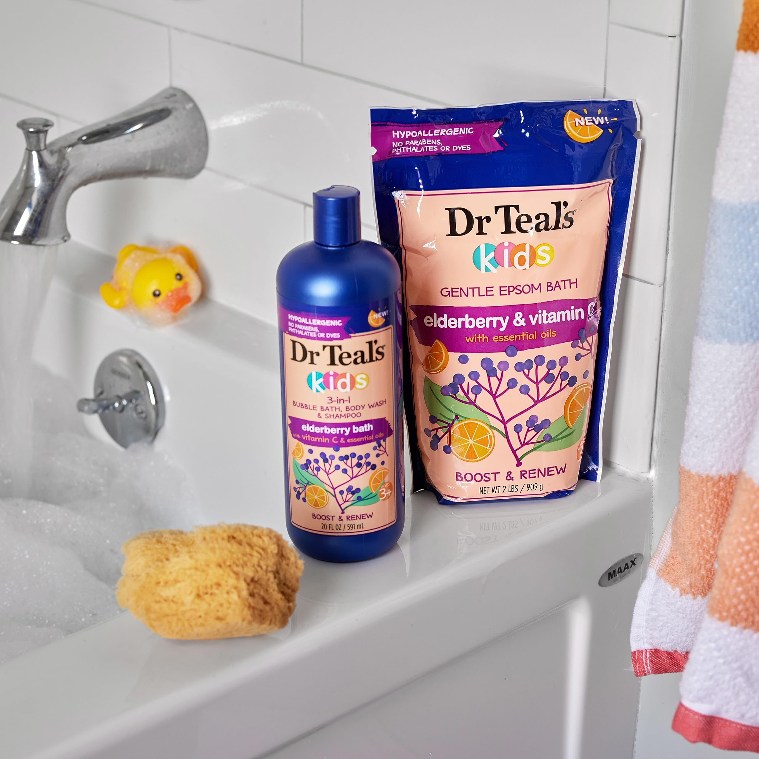 Dr Teal's Kids 3-in-1 Bubble Bath, Body Wash & Shampoo, Boost & Renew Elderberry with Vitamin C, 20 fl oz. (Pack of 3)