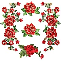 5Pcs Rose Flower Embroidered Patches, 3D Red Flower Sew Iron On Patch, Applique Sewing Patches for Clothing, Bags, Jackets, Jeans DIY Embellishments Craft Decoration (Need to sew)
