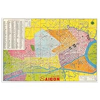 Antiguos Maps Map of Saigon THU do Saigon Vietnam circa 1940 | Art Print Poster Vintage Wall Decor | 24 in x 36 in (610 mm x 915 mm)