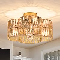 4-Light Rattan Semi Flush Mount Ceiling Light, 15