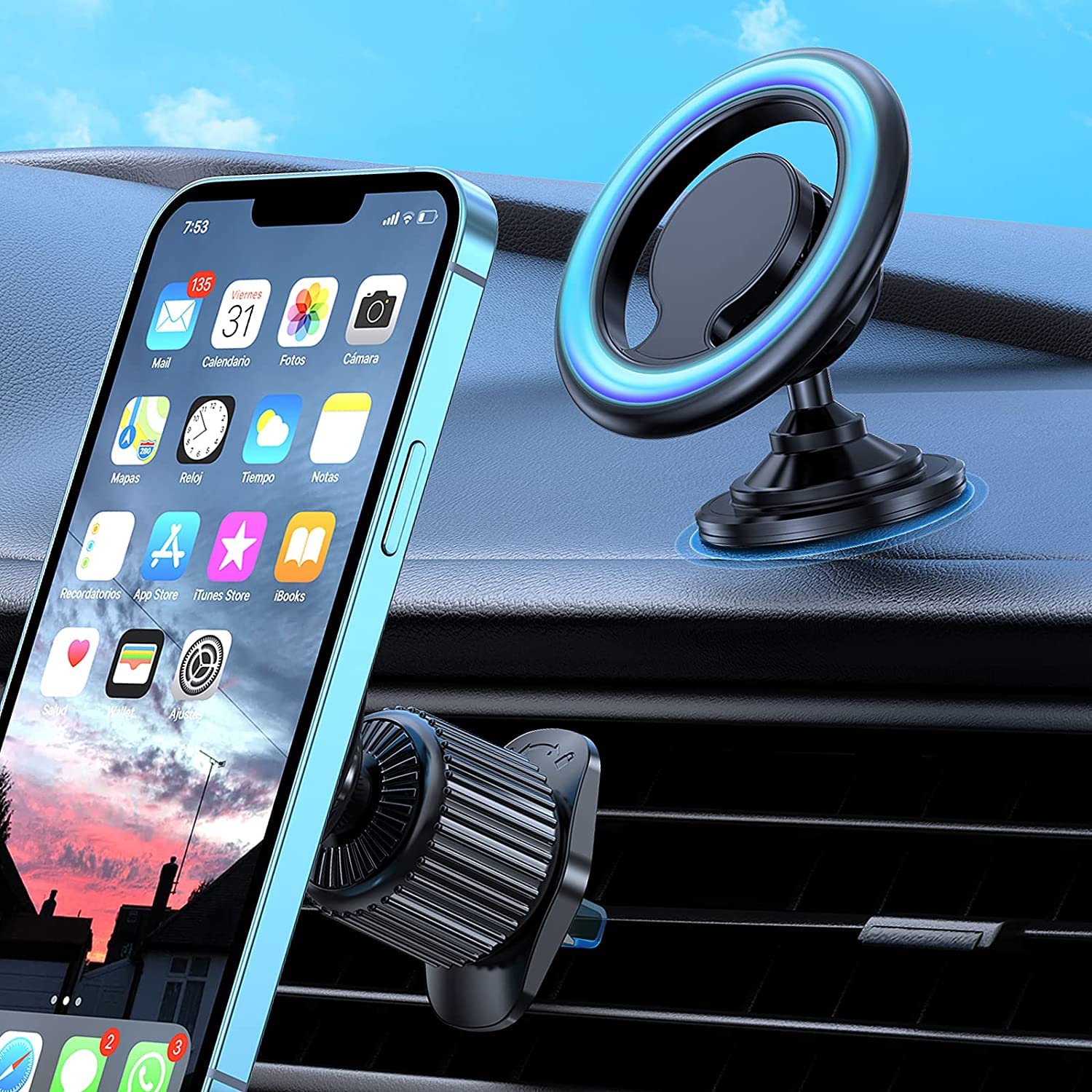 UBeesize Magnetic Car Mount with 44 Powerful Magnets and 2 Bases - Magnetic Phone Holder for Car，iPhone Car Holder Fit for iPhone 14 13 12 Pro Max Plus Mini MagSafe Cases and All Phones