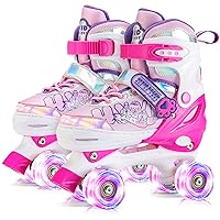 4 Size Adjustable Roller Skates with Luminous Light Up Wheels,Safe for Girls Boys Kids Toddler, Trimmable Insole Included