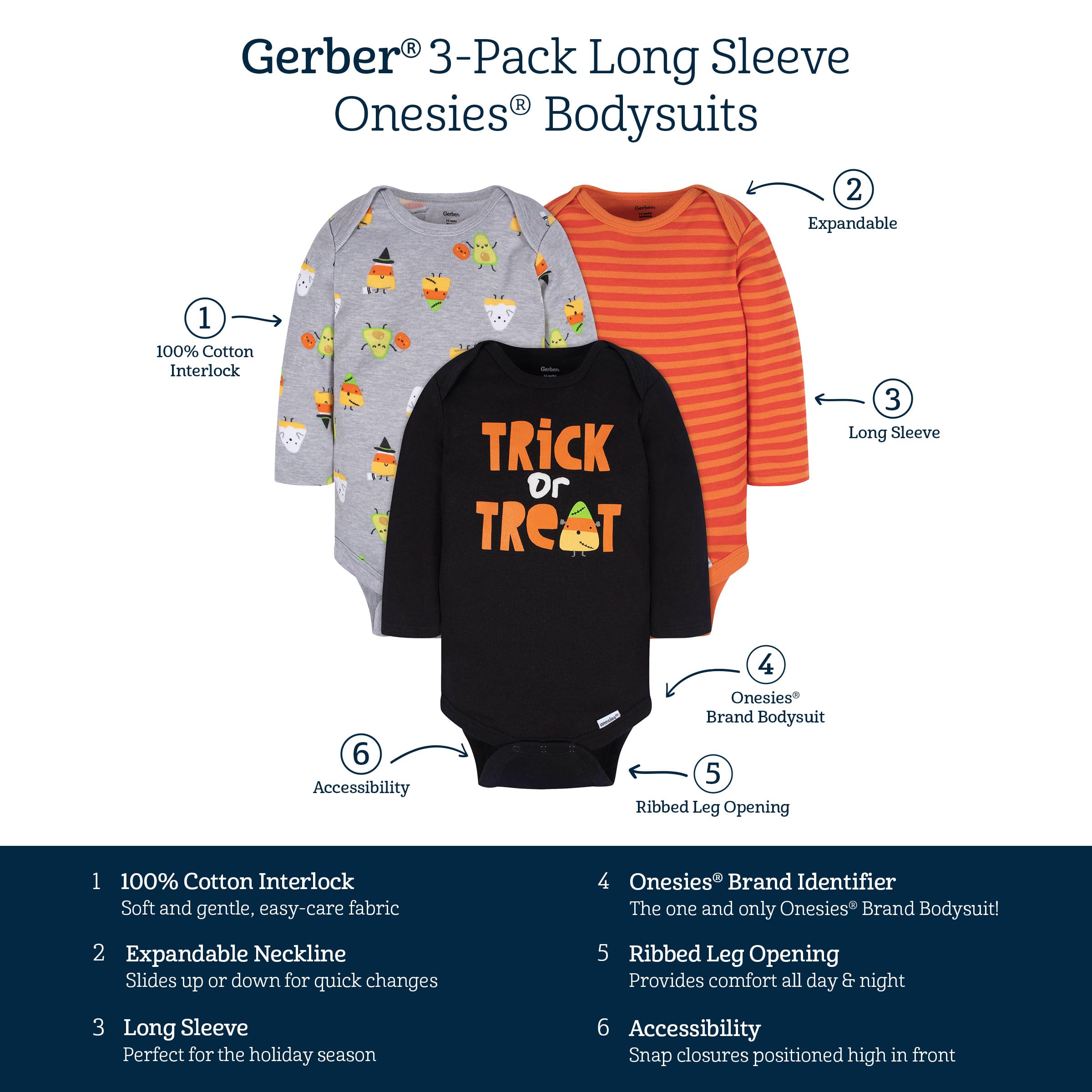 Gerber Baby Girls' 3-Pack Holiday Long-Sleeve Onesies